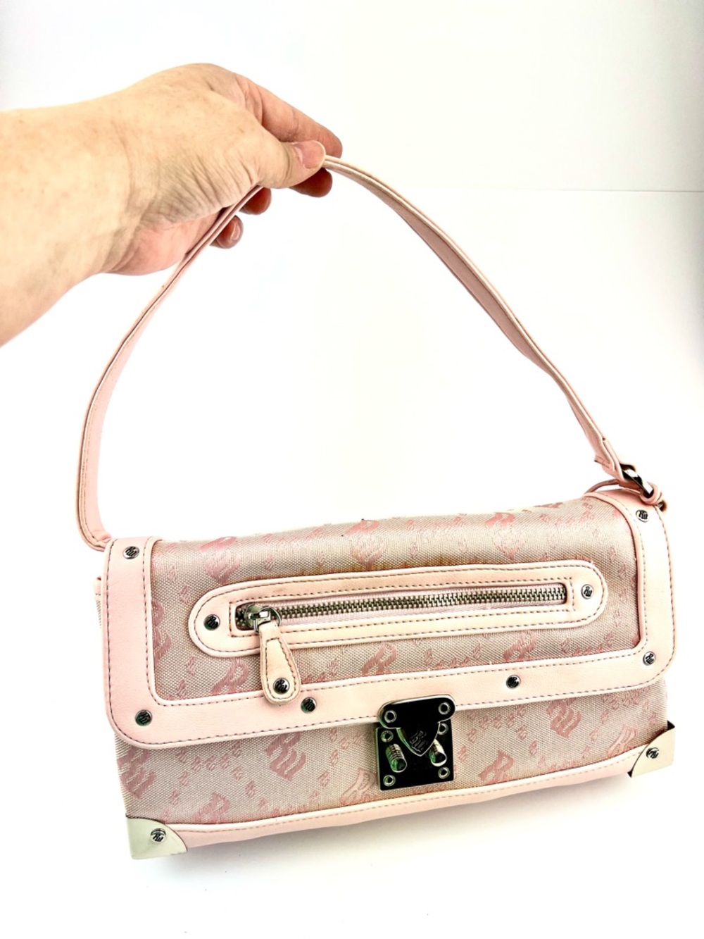 Rocawear Pink Monogram Shoulder Bag with Pale Pink Trim